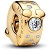 PANDORA Moments 764130C01 - Charm Disney Topolino e Minnie, in lega di metallo placcato oro 14 K e zirconi, compatibile con Moments