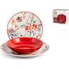 H&H Servizio Tavola 18 Pezzi in Porcellana - Collezione Celebration - Set Piatti Natalizi Decorati, Colore Rosso - Elegante Servizio da Tavola per 6 Persone
