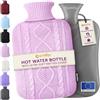 Qomfor Borsa Acqua Calda - Copertura Morbida a Maglia Premium - 1,8L Grande Capienza - Boule Acqua Calda per Alleviare il Dolore, Schiena, Collo e Spalle per Calde Notti - Viola