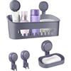 Uten Portaoggetti Bagno con Ventosa 4 Pezzi, Mensola Doccia con Ventosa, Mensola Doccia & Portasapone & Ganci a Ventosa, Organizzazione Bagno/Cucina Multi Combo