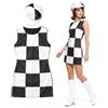 I LOVE FANCY DRESS LTD Costume da donna anni '60, vestito a scacchi bianco e nero con cappello abbinato, costume da donna per adulti anni Sessanta anni '60, stile retrò, Nero/Bianco, XL