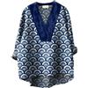 Generic Camicia di flanella da donna 2025 Natale a maniche lunghe giapponese tradizionale motivo geometrico stampato camicia casual da donna in cotone e lino con scollo a V camicia grande per le donne, rosa,