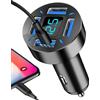 Generic Adattatore per caricabatterie da auto, caricatore USB con voltmetro, adattatore per presa USB, per auto, ricarica rapida, presa C 12 V/24 V, ricarica rapida, caricabatterie per telefono da
