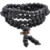 Jovivi Mala Bracciale con 108 Perline in Lava Vulcanica per Donna Uomo Bracciale Rosario con Perline in Pietra Naturale 6mm 8mm Preghiera Braccialetto Avvolgente Buddista 108 Grani Meditazione (6mm)