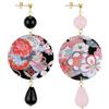 Lebole Maison Orecchini Mix & Color Circle Classico Fiori Colorati Nero e Rosa