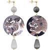 Lebole Maison Orecchini Mix & Color Circle Classico Tigre Grigio Chiaro e Grigio Scuro
