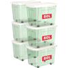 Cetomo 80L*6 Scatole di Stoccaggio con Coperchi, Contenitori in Plastica con Ruote, Clip On, Impilabili, Incastonabili, Organizzatore a Righe per Casa Ufficio, Verde Chiaro, 80L-6 Pezzi