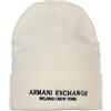 Armani Exchange Berretto di Lana Bianco da Uomo con Ricamo Logo Uni
