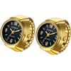 JewelryWe Orologio unisex con anello da dito: cinturino elastico dorato retrò da uomo e da donna, quadrante rotondo nero, analogico, al quarzo, leggero, per tutti i giorni in ufficio per la festa del