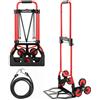 YEAUPE PRO Carrello Saliscale Pieghevole con Manico Telescopico, Ruote in Gomma, 2 Cinghie | Portata 50 kg per Traslochi, Giardino, Trasporto, Rosso - Sulle Scale