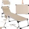 tectake® Sdraio da Mare, Sdraio da Spiaggia Pieghevole con Parasole, Sdraio da Giardino con Schienale Regolabile in 6 Posizioni, Cuscino Poggiatesta Removibile e Tasca Laterale - Beige