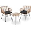 tectake® Salottino in Rattan, Set da Balcone Elegante da 3 Pezzi, 2 Sedie con capacità max 120 kg e 1 Tavolo con Vetro Sicuro, Resistente Intemperie, Ideale per Terrazza e Giardino, Piedini Regolabili