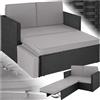 tectake® Divano Lounge in Rattan Corfù, Componibile, Pouf con Sostegno Pieghevole, Cuscini Spessi, Telaio in Acciaio Verniciato, Alta Qualità, Comfort Superiore - Nero/Grigio