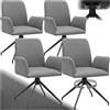 tectake® Set da 4 sedie sala da pranzo, sedia girevole 360 gradi, tessuto intrecciato, seduta imbottita, braccioli, gambe in acciaio, sedia ufficio, cucina, scrivania, poltrona ufficio - Antracite