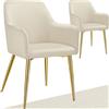 tectake® Set 2 Sedie Sala da Pranzo, in Velluto Eleganti, Sedie Cucina con Braccioli e Schienale Continuo, Comode Imbottite, Moderne Antiscivolo e Antigraffio, per cucina e soggiorno - Beige
