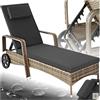 tectake® Lettino Poly Rattan Arredo Esterno Giardino, Sdraio Prendisole, Sdraio da Giardino, Terrazzo, Balcone, Sdraio piscina, Ruote Gommate, Arredo Interno Divano Sedia - Naturale/Grigio Scuro