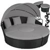 tectake® Isola Prendisole in Rattan Santorini, Isola Divano con Tettuccio Parasole Pieghevole, Morbidi Cuscini per Seduta e Schienale, Componibile, Resistente ai Raggi UV - Nero/Grigio