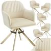 tectake® Set di 6 Sedie Girevoli in Velluto, Sedie Sala da Pranzo con Imbottitura, Sedie Moderne con Braccioli e Gambe in Acciaio, Ideali per Sala da Pranzo, Ufficio o Salotto- Crema/Oro