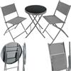 tectake® Set da Balcone Düsseldorf, Tavolino Salotto con Piano in Vetro e 2 Sedie, Set Mobili da Giardino con Telaio in Acciaio, Richiudibile, Trasportabile, Design Moderno - Grigio