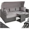 tectake® Lounge in Rattan, Resistente ai Raggi UV, Divano con Parasole Ripiegabile, Telaio in Alluminio, Schienale Regolabile, Tavolino da Giardino, Componibile, Cuscini per Esterno - Grigio
