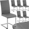 tectake® Set di 6 Sedie Sala da Pranzo, Schienale Ergonomico, Poltroncine in Similpelle Resistente, Sedie Sala da Pranzo Moderne Ideali per Cucina, Soggiorno e Camera da Letto - Grigio
