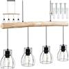 tectake® Lampadario, Lampadario Sospensione, 4 Fiamme, Trave in Legno, Stile Industriale, Lampada a Sospensione Regolabile, Paralumi a Griglia in Acciaio, Ideale per Salotto, Camera da Letto, o Bar