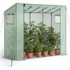 tectake® Serra da Giardino 200x77x170 cm, Copertura Retinata, Telaio in Acciaio, Resistente Intemperie e UV, 2 Finestre Laterali, Porta Avvolgibile, Serra per Orto, Giardinaggio, Piante - Verde