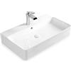 Stilform Lavabo sospeso in ceramica, bianco brillante, lavandino a mano, rettangolare, 70 x 42 cm, con foro per rubinetto, moderno ed elegante, con effetto loto