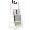 GIANTEX Scala Porta Asciugamani in Legno a 4 Livelli, Moderno Scala a Pioli con 4 Barre per Bagno, Camera da Letto, 137x50x7,5 cm, Bianco
