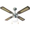Zephir, Ventilatore da Soffitto, 4 Pale in Legno e Paglia di Vienna, Ventilatore con Luce, 3 Velocità, Diametro 107 cm, Funzione Reversibilità, Comando a Cordicella, Colore Marrone