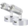 lighteu, 2 x 12 V 2 W E1 USB faretti da soffitto e da parete, finitura cromata, lampada da comodino, lampada da lettura girevole con interruttore touch, dimmerabile, luce bianca calda e blu per yacht