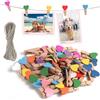 msymsyu Mollette in legno, 120 pezzi, in legno, 3,5 x 0,7 cm, con filo da 50 m, piccole mollette per foto, appendere e cartoline, vengono utilizzate e tutti i tipi di decorazioni per feste