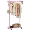 Lutown-Teen Stand Appendiabiti con Ruote Bloccabili, Appendiabiti da Terra in Metallo con Ripiano Portaoggetti, Portata di 50 kg, Facile da Montare, Asta Singola, Rosa