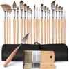 Fuumuui Set di 26 pennelli professionali per pittura acrilica, gamma completa di dimensioni con manico corto e largo piatto e spatola per acrilico, olio, acquerello, guazzo