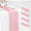 Pesonlook Confezione da 4 runner da tavola in garza rustica rosa chiaro, 53 x 305 cm, runner da tavola romantico lungo in garza per matrimoni, festival, anniversari, cene, feste all'aperto