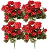 YXYQR Fiori artificiali per interni ed esterni, decorazione natalizia, 4 pezzi, gerani finti in seta, resistenti ai raggi UV, verde finto per vaso, finestra, fioriera, portico anteriore, matrimonio