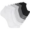 Skechers 10 Pack Cushioned Quarter Crew Socks Calzini, Bianco/Grigio Acciaio/Nero, 43-47 Uomo