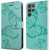 DENDICO Cover per Galaxy S22 Ultra, Portafoglio Custodia in PU Pelle per Samsung Galaxy S22 Ultra, Antiurto Cover a Libro con Slot per Carte, Verde