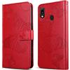 DENDICO Cover per Huawei Y6 2019 / Honor 8A, Portafoglio Custodia in PU Pelle per Huawei Y6 2019 / Honor 8A, Antiurto Cover a Libro con Slot per Carte, Rosso