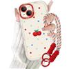 Krdvekm Cover con Cordino per iPhone 14 6,1'', Custodia Trasparente Silicone Aesthetic Cute Ciliegia colorata Mädchen Collana Universale Regolabile Protezione Fotocamera Protettiva Case, Rosso