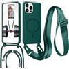 FERLAN Cover con Cordino per iPhone 13 Pro Max Cover Magnetica, Cover in Silicone TPU Morbido Corda Collana Necklace Regolabile Stylish con Catena Ultra Sottile Case, Verde scuro