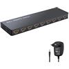 LiNKFOR 1 In 8 Out HDMI Splitter con Alimentatore 4K/30Hz 1X8 Splitter HDMI Distributore Supporta 3D 1080P 4K/2K@30Hz 1 Ingresso 8 Uscita per HDTV Proiettore PC STB PS3 Blu-Ray Lettore