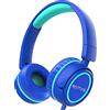 IMYB V1 - Cuffie stereo per bambini, pieghevoli, senza grovigli, 3,5 mm, regolabili, per scuola, bambini, adolescenti, ragazzi, ragazze, iPad, tablet, Kindle, telefoni, viaggi, aereo (blu)