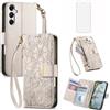 Asuwish Custodia per telefono per Samsung Galaxy A14/M14 5G Cover a portafoglio con pellicola protettiva in vetro temperato e slot per carte di credito Stand Accessori per celle con cerniera Cinturino