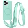 FMPCUON FNPCUON Cover Magnetica con Cordino per iPhone 12 Pro Max Compatibile con MagSafe,Ricarica Wireless, Placcatura Disegno Custodia con Collana Laccio Tracolla Regolabile Case.Menta verde