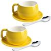 ionEgg Tazza da caffè in porcellana con piattini e cucchiai, 270 ml, per latte, cappuccino e tè, giallo, set da 2