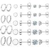 JeweBella Orecchini in Acciaio Chirurgico Argento - Set Piercing Multipli con Opale e Zirconia, Anallergici per Donna Uomo