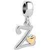 SBI Jewelry Charm da donna a forma di cuore, compatibile con braccialetti Pandora, con iniziale dell'alfabeto, gioiello da donna, Misura unica, Rame, Nessuna pietra preziosa