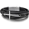 GOLDCHIC JEWELRY Braccialetti in pelle da uomo, stile punk gotico serpente / teschio nero, braccialetto multistrato in corda di pelle incrociata 19-23 cm, Pelle