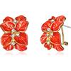 EVER FAITH Orecchini di festa, bigiotteria placcata oro 18k Bianco Cristallo Arancione-Rosso Smalto Foglie Fiore Omega Indietro Cerchio per donne Ragazze Adolescenti